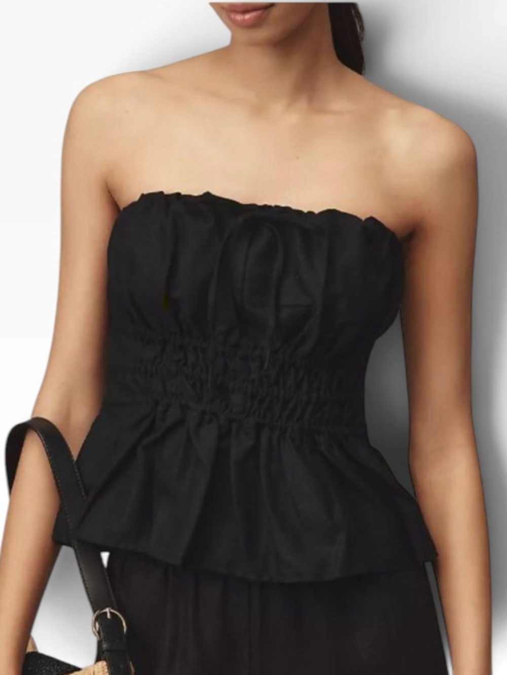 Anthropologie the Somerset black linen blend strapless blouse dark romantic